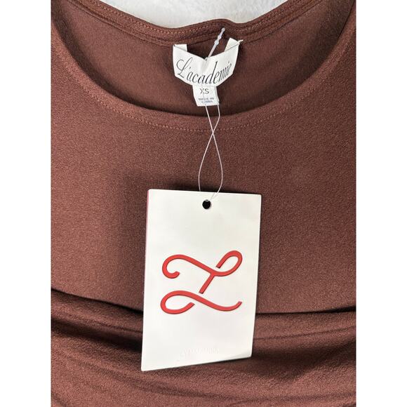 L'Academie Alma Maxi Dress Ruched Long Sleeve Formal Elegant Evening Brown Sz XS - Picture 12 of 12